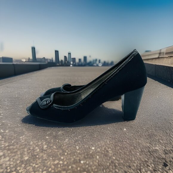 Naturalizer Shoes Womens 7.5 Black High Heels Open Toe Career Office Slipm On - Picture 2 of 11